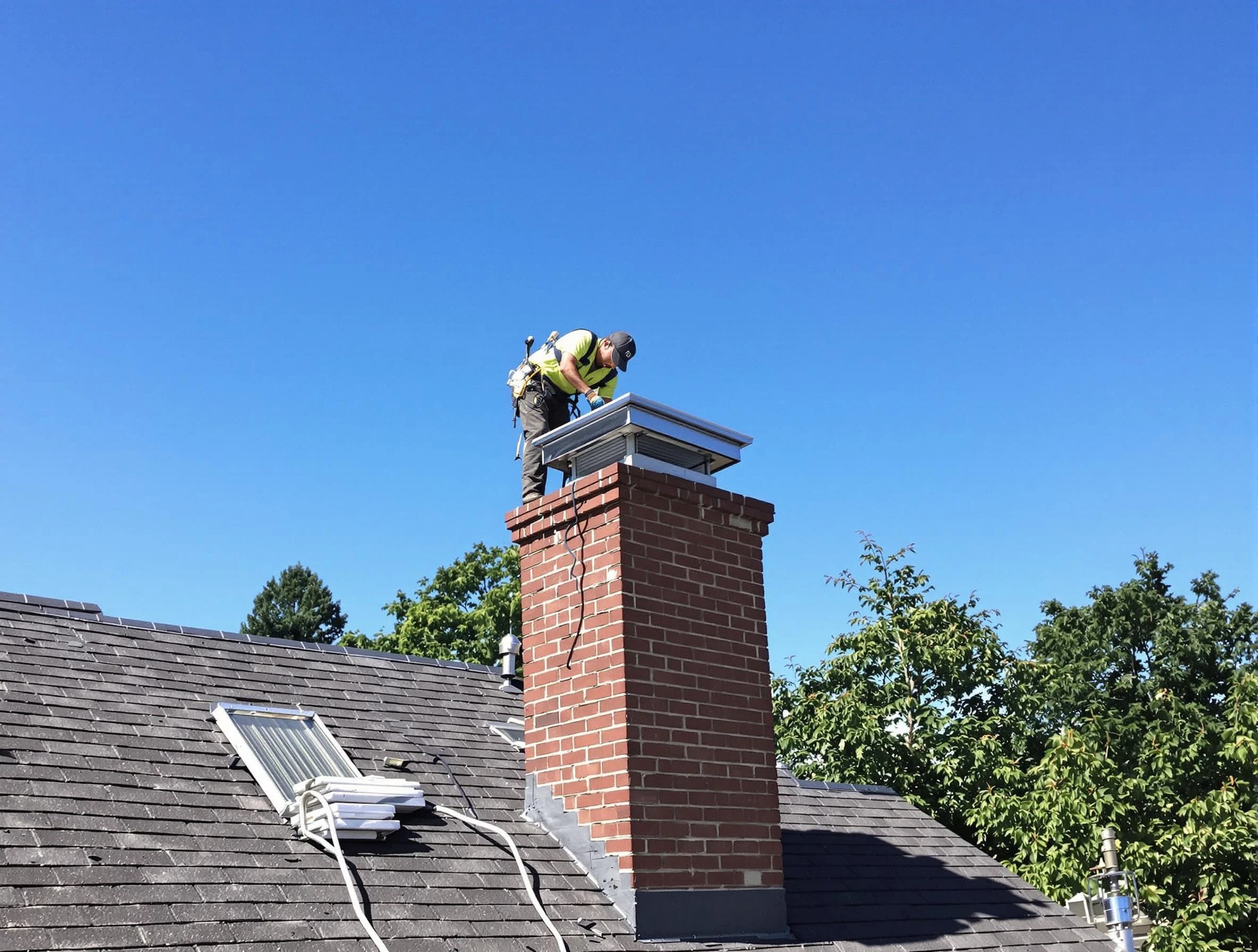 Grayson Chimney Sweep technician measuring a chimney cap in Grayson, GA
