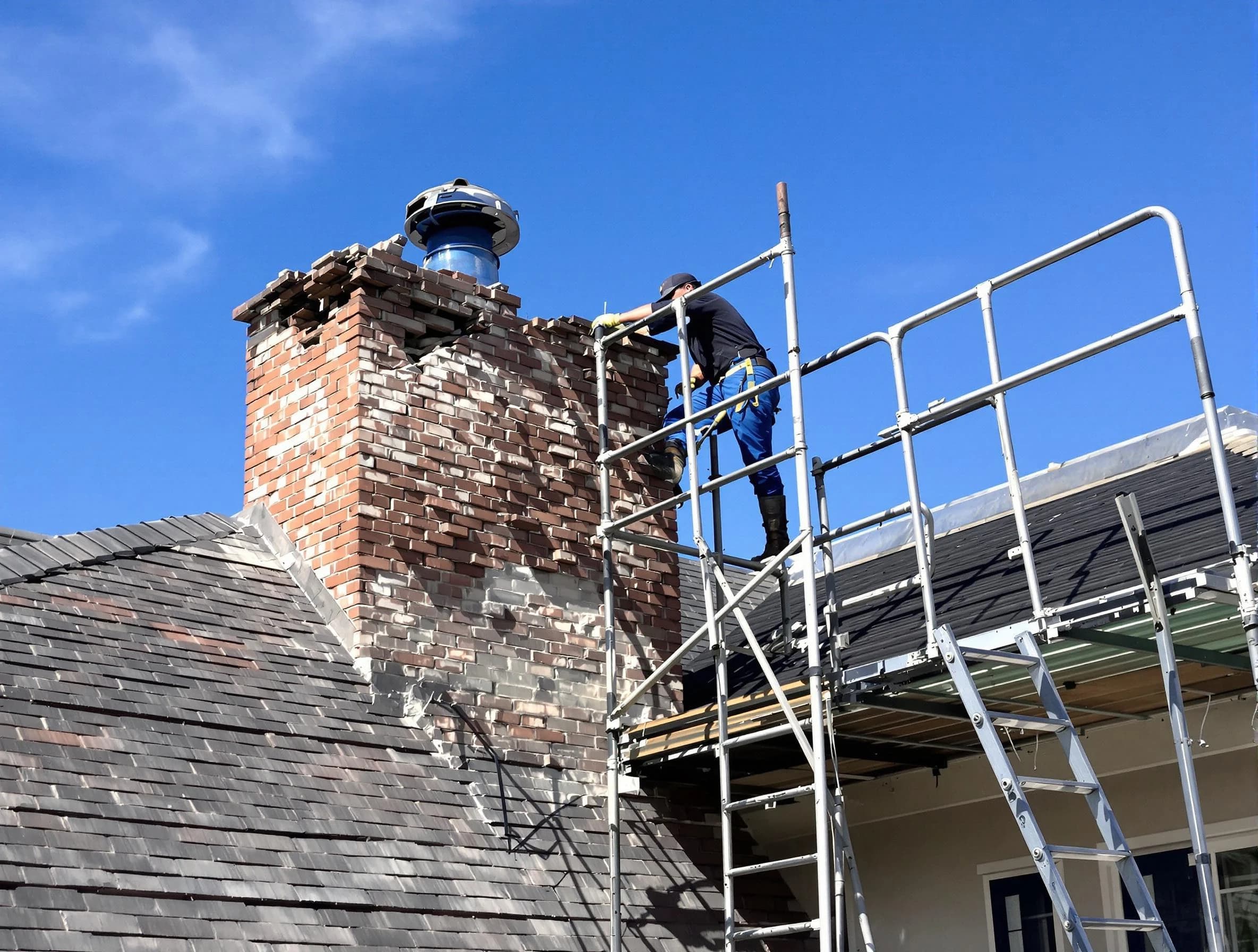 Rebuilding a chimney structure by Grayson Chimney Sweep in Grayson, GA