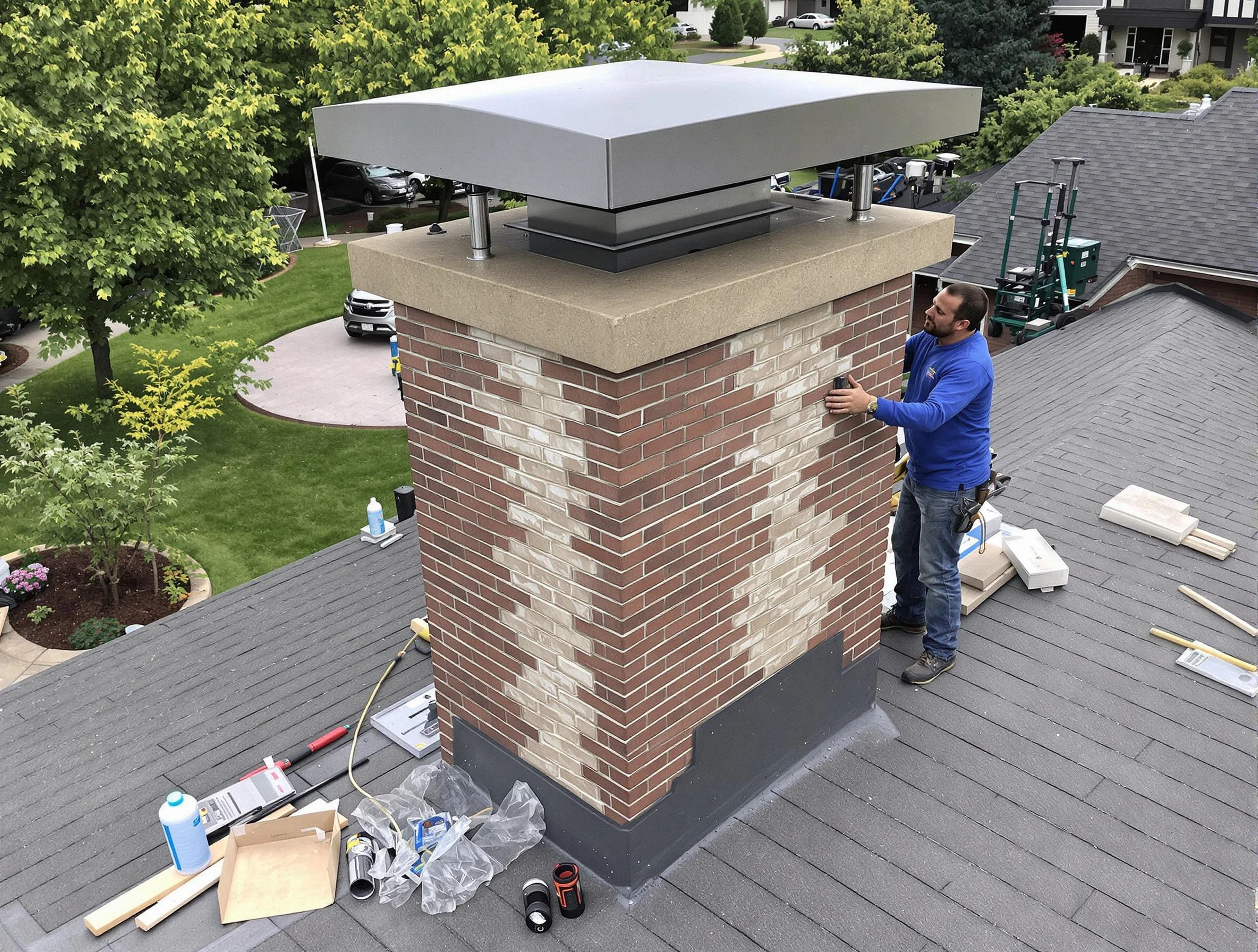 Grayson Chimney Sweep team working on a custom chimney remodel in Grayson, GA